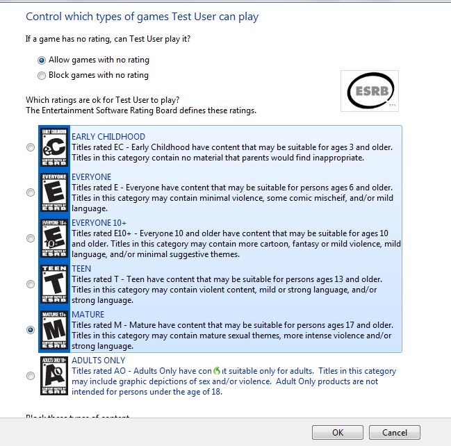Control Which Types of Games Test User Can Play