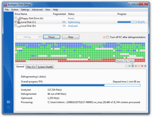 Defragment hard drive and improve performance